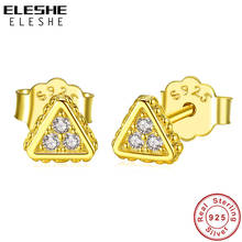 Brincos geométricos de prata esterlina 925 genuína, brincos com cristal brilhante de ouro triangular, joias de moda feminina 2024 - compre barato