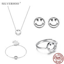 SILVERHOO Zircon Jewelry Set 925 Sterling Silver Smiley Face Ring Earrings Necklace Bracelet Sets For Women New Arrival Gift 2024 - buy cheap