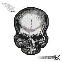 Black With Grey Dead Skull Embroidery patch Full Punk Motorcycle Biker large applique jacket Patch 31cm for clothing custom DIY 2024 - buy cheap