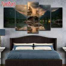 FATCAT-Cuadro de paisaje de Rayo de lago de montaña, pintura de diamante artesanal, Cuadrado completo, redondo, bordado de diamantes, venta AE961, 5 piezas 2024 - compra barato