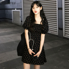 Dresses Women Print Puff Sleeve Square Collar Female Vestidos Ins Summer Above Knee Loose High Waist Sweet Lovely Stylish Daily 2024 - buy cheap