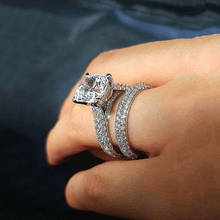 Conjunto de anillos de lujo para mujer, sortija de compromiso de circonita blanca y cristal, anillo de Boda nupcial Vintage, Color plateado 2024 - compra barato