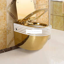 Noble Golden Wall Mounted Flush Toilet Luxury Titanium Gold Painted Bathroom Washroom Ceramic Closestool Without Water Tank 2024 - buy cheap