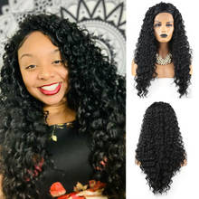 AIMEYA Black Deep Wave Curly Synthetic Lace Front Wig for Black Women with Free Part High Temperature Spiral Curls Lace Wigs 2024 - buy cheap