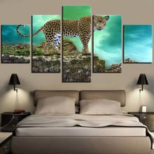 5 Pieces Leopard Canvas Posters Beast Pictures Big Cat Posters Animal Wallpapers Forest Mountain For Home Living Decor Art 2024 - buy cheap