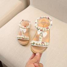 New Summer Kids Sandals for Girls Shoes Baby Pearl Princess Sandals Fashion Beading Pu Leather Open Toe Flat Beach Sandals A618 2024 - buy cheap