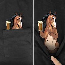 PLstar Cosmos T Shirt Summer Pocket Beer Horse printed t-shirt men for women shirts tops funny cotton black tees 2024 - buy cheap