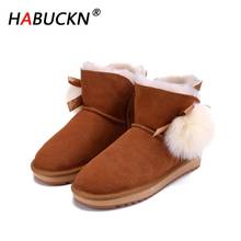 HABUCKN-Botas cortas de lana de oveja para mujer, botines de nieve de estilo Pom-pom, zapatos de invierno 2024 - compra barato