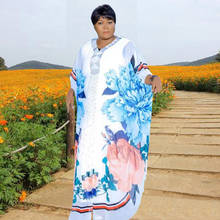 Африканские платья для женщин, большие размеры, Дашики, абайя, Дубай, мусульманское платье с V-образным вырезом и рукавом летучая мышь, женское платье с цветочным принтом 2024 - купить недорого