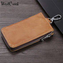 WESTCREEK-billeteras de cuero genuino para hombre y mujer, cartera para llaves de marca Vintage, multifunción, con cremallera, monedero con broche 2024 - compra barato