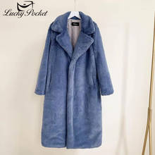 Женское зимнее высококачественное пальто из искусственного кроличьего меха, Свободное пальто с лацканами, роскошное длинное меховое пальто, женские толстые теплые искусственные плюшевые пальто 2024 - купить недорого