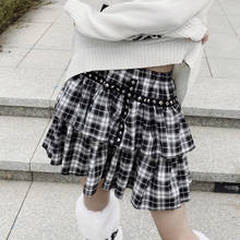 Summer Hot Girl Gothic Harajuku Black White Check Rivet Punk Double Cake Skirts Fashion High Waist Sweet Kawaii Mini Skirts 2024 - buy cheap