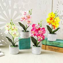 Artificial Flower Butterfly Orchid Real Touch Phalaenopsis Flower Cement Pot Bonsai Wedding Home Office Decoration 2024 - buy cheap