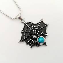 Gothetic Vintage 316  stainless steel Spider net pendant necklace Natural blue stone spider & spider net necklace men jewelry 2024 - buy cheap