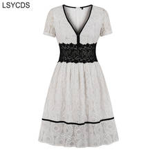 LSYCDS High Waist White Lace Dress Women 2020 Spring Summer Elegant V Neck Short Sleeve A Line Party Dresses 2024 - buy cheap