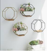 Metal Iron Rack White Ceramic Green Plants Pot Simple Octagonal Planter Geometric Wall Hanging Flower Pot with Bamboo Tray 2024 - buy cheap