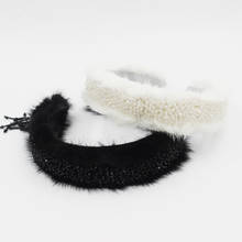 New 2021 Bling White Black Faux Fur Headband Crystal Diamond Rhinestone Luxury Furry Hairband for Women Winter Hair Accessories 2024 - buy cheap