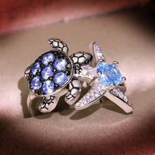 New Creative Inlaid Sapphire Full Blue Zircon Turtle Starfish Ring For Women Wedding Party Engagement Jewelry Gift 2024 - buy cheap