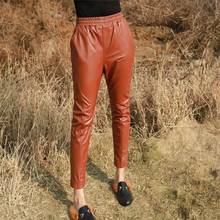 Women Sheepskin Genuine Pencil New Lady Luxury Real Leather Trousers Elegant Pants Autumn Elastic Waist Streetwear 2024 - buy cheap