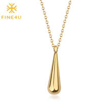 FINE4U N469 Stainless Steel Teardrop Pendant Necklace Gold Color Long Water Drop Jewelry For Women 2024 - buy cheap