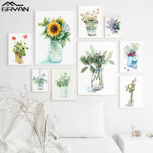 Pintura de lona nórdica con flores, impresiones botánicas de girasoles, arte de pared, plantas tropicales, póster para niños, cuadro para el salón, decoración del hogar 2024 - compra barato