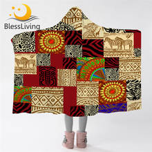 BlessLiving Ethnic Hooded Blanket African Animal Microfiber Blanket Geometric Patchwork Wearable Blanket Zebra Giraffe Manta 2024 - buy cheap