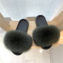 Hot Summer Women Fox Fur Slippers Real  Slides Female Indoor Flip Flops Casual Raccon Fur Sandals Furry Fluffy Plush Shoes 2024 - buy cheap