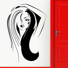 Adesivo de parede para menina sexy w19, adesivo para banheiro, penteado longo, cabelo vinil, decalque de parede, decoração de salão de beleza, decoração de casa nórdica 2024 - compre barato