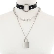 Metal padlock chain necklace women/men punk rock goth choker collar lock pendant necklace black emo accessory jewelry 2024 - buy cheap