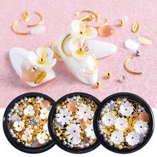 1Box Nail Rhinestones White AB Shell Carved Flower Mixed Pearl Gold Alloy Nail Jewelry Charms Mini Beads Nails Accessories BE123 2024 - buy cheap