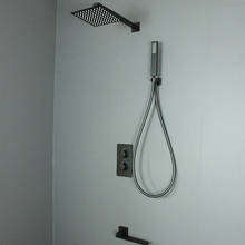 Chaowalmai-conjunto de chuveiro para banheiro, 3 saídas, preto fosco, chuveiro, montagem na parede, sistema de válvula termostática, 8-12 ", cabeça de chuveiro 2024 - compre barato