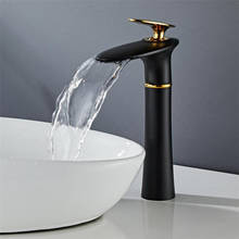Grifo alto para lavabo de baño, mezclador de agua caliente y fría de una sola palanca, color negro y dorado, nuevo diseño, D056 2024 - compra barato
