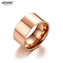 AENINE-anillo de acero inoxidable para hombre y mujer, sortija brillante de 10mm de ancho, Color dorado, joyería para fiesta de aniversario, Anneau AR19159 2024 - compra barato