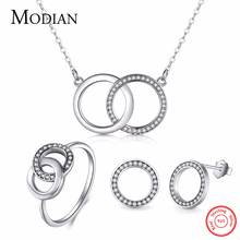 Modian Genuine 925 Sterling Silver Simple Round Sets Vintage Fashion Ring Classic pendant Necklace For Women Wedding Jewelry 2024 - buy cheap