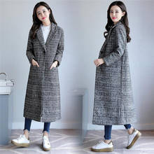 Winter Women Wool Blends Casual Jacket Plaid Trench Coat Elegant Slim Thick Outerwear Cardigan Female Cashmere Overcoat 2021 New 2024 - buy cheap