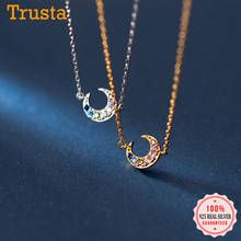 TrustDavis New HOT SALE Silver & Gold Color Sweet Cute Moon Dazzling CZ Short Necklaces Pendants Women Silver Jewelry DA594 2024 - buy cheap