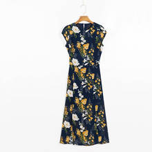 Vestido de verão feminino casual flor impressão em torno do pescoço manga curta vestido fino vestidos 2024 - compre barato