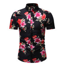 Black Floral Print Hawaiian Shirt Camisa Masculina 2022 Fashion Slim Fit Short Sleeve Mens Shirts Beach Party Casual Men Shirt 2024 - buy cheap