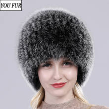 2022 Russia Winter Fur Hat Lady Luxury Real Fox Fur Bomber Hats Knitted Natural Fox Fur Cap Women Warm Elastic Real Fox Fur Caps 2024 - buy cheap