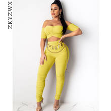 ZKYZWX Sexy Pleat 2 Piece Set Women  Summer Clothes Off Shoulder Crop Top Pant Suit Two Pcs Club Outfits Bodycon Matching Sets 2024 - buy cheap