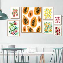 Decoración de pared para cocina, lienzo artístico con acuarela de frutas, impresiones de naranja, limón, Papaya, melocotón, pintura, póster de tienda de frutas, imagen decorativa 2024 - compra barato