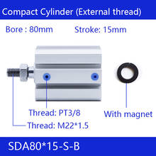 Cilindro neumático de aire de doble acción SDA80 * 15-B 80mm diámetro 15mm carrera rosca externa cilindros de aire compactos 2024 - compra barato