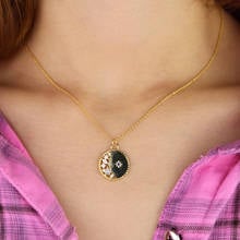 geometric round disk pendant necklace Gold filled engraved moon star starburst signet necklaces 2024 - buy cheap