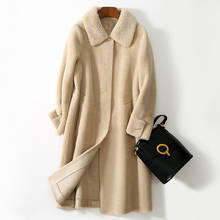 Chaqueta de piel de oveja auténtica para mujer, abrigo de lana Natural suave, cálido y grueso, estilo largo, A142, 2020 2024 - compra barato