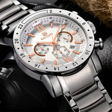 Megir relógio masculino luminoso de quartzo, pulseira de aço inoxidável multifuncional com data 2024 - compre barato