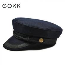 COKK-Sombrero militar para mujer, sombrero plano militar, estilo británico, azul marino y gris 2024 - compra barato