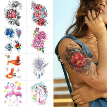 Водостойкие наклейки для женщин, Акварельные Цветы, временная татуировка, лиса, фламинго, Бабочка, поддельные татуировки, лебедь, единорог 2024 - купить недорого