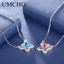 UMCHO Butterfly Real 925 Sterling Silver Necklace Pink Blue Crystal Chain Necklaces For Women Romantic Wedding Gift Fine Jewelry 2024 - buy cheap