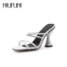 NIUFUNI 2022 Summer Women Slippers 9CM High Heels Sexy Strap Peep Toe Sandals New Style Casual Shoes Woman Plus Size 35-42 2024 - buy cheap