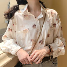 Blusa holgada con estampado de Ángel para mujer, camisa de chifón estilo Harajuku, con cuello vuelto, estilo Vintage y elegante 2024 - compra barato